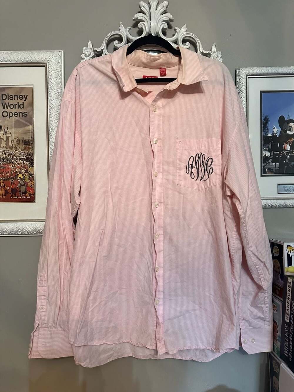 IZOD Pink Striped Button Down Long Sleeve Shirt with Monogram Pocket Size 2XL